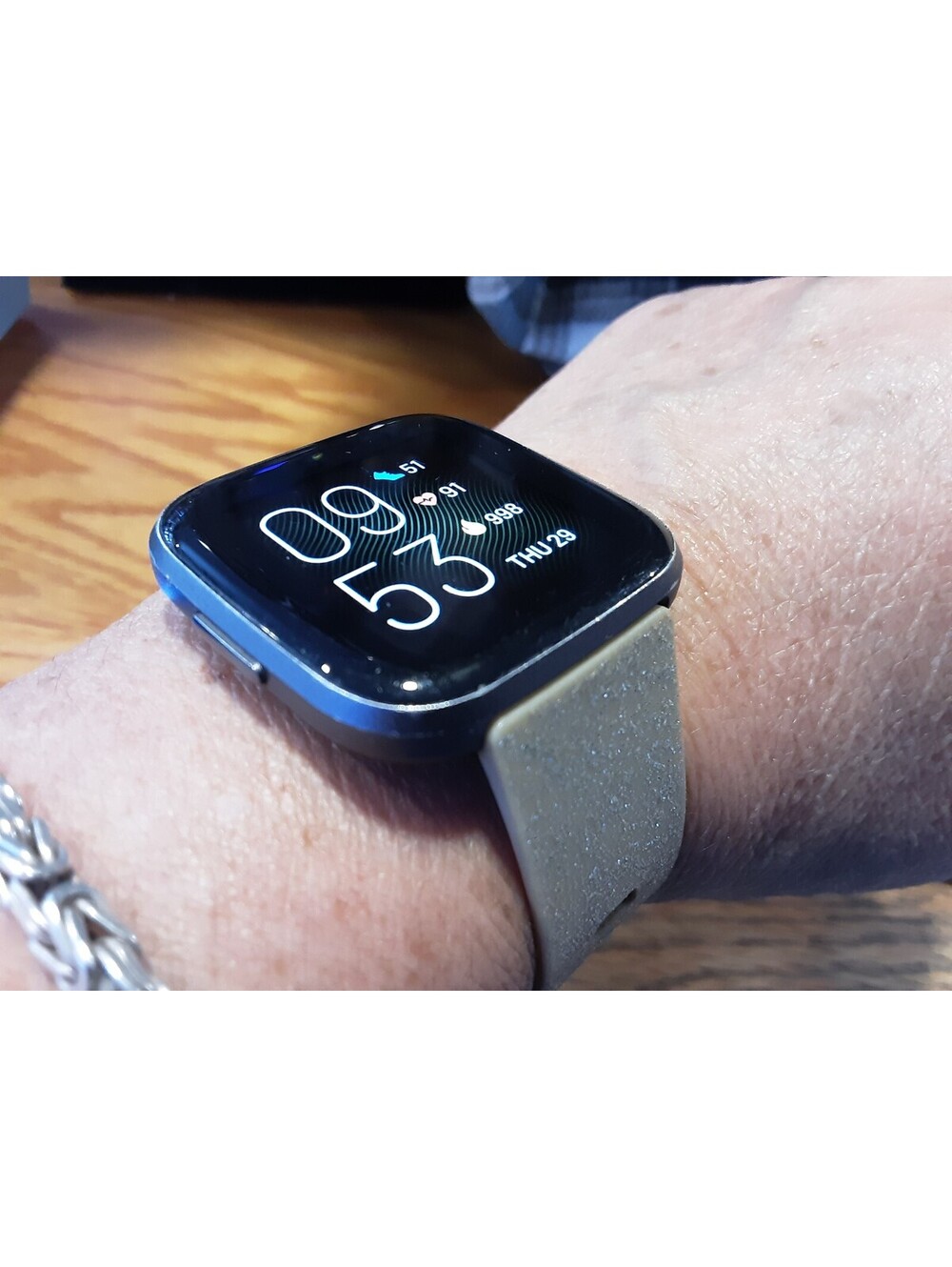 Fitbit Versa 2 Wristband Activity Tracker , Tan and Black (FB507) with Charger